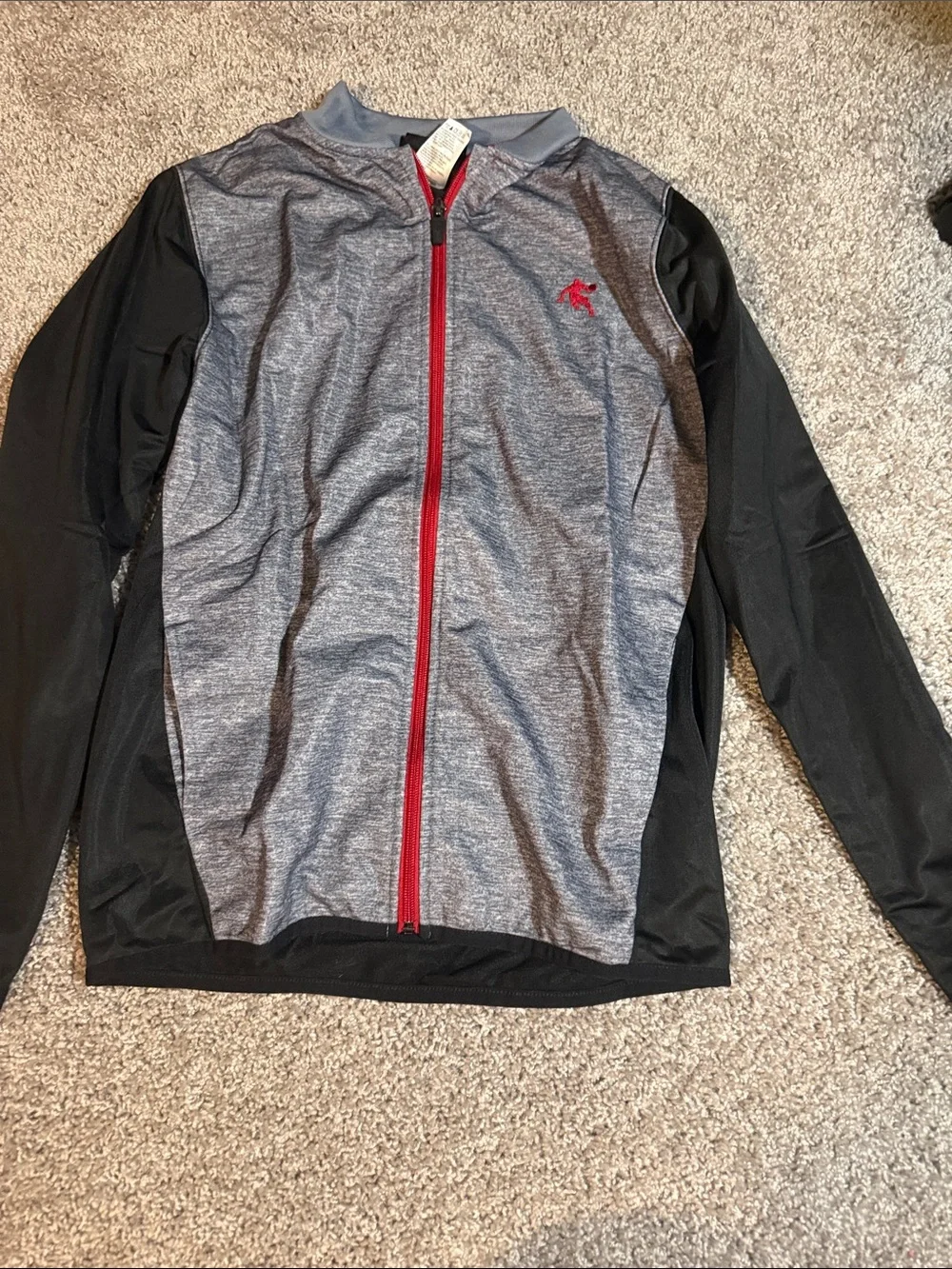 Men's Athletic Zip Jacket - Gray with Black Sleeves & Red Zip
